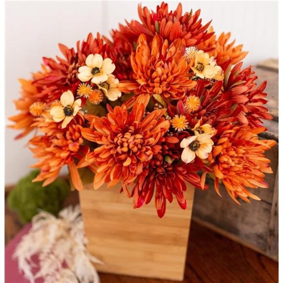 Artificial Fall  Flowers: 2 Bundles of Faux Silk Mums - Picture 6 of 7